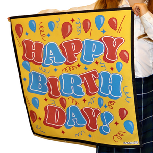 Trampoline Net Birthday Decoration - Yellow Happy Birthday Party Banner