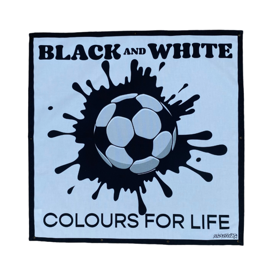 
            
                Load image into Gallery viewer, Black &amp;amp; White Football Team Colours Trampoline Net Poster
            
        