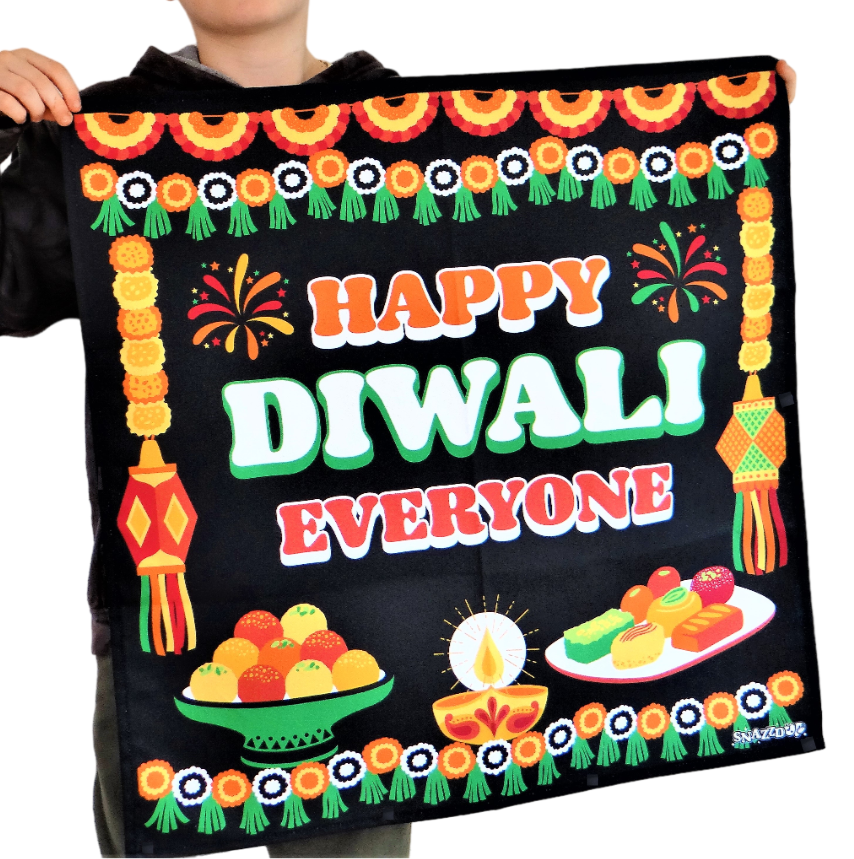 'Happy Diwali Everyone' Original Design Large Diwali Tea Towel