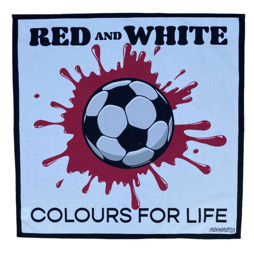 Red and White Football Team Colours Original Design Large Tea Towel