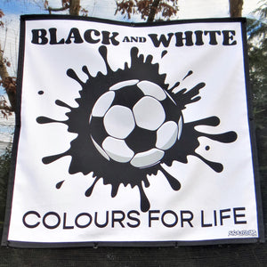 
            
                Load image into Gallery viewer, Black &amp;amp; White Football Team Colours Trampoline Net Poster
            
        