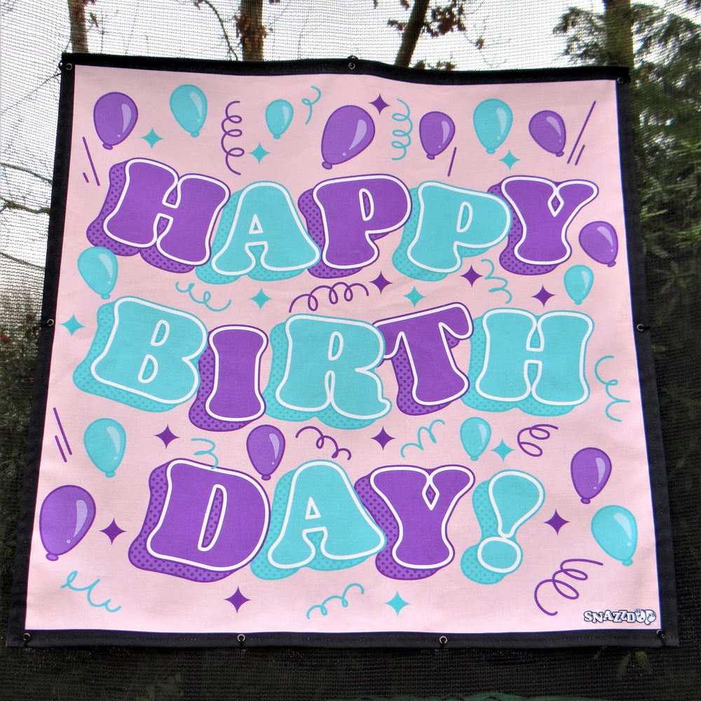 Trampoline Net Birthday Banner - Pink Happy Birthday Poster