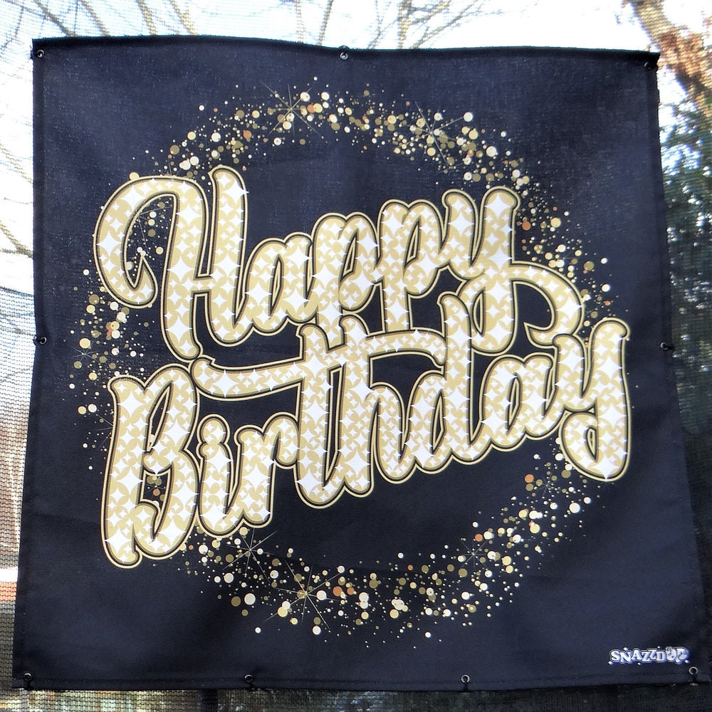 
            
                Load image into Gallery viewer, Trampoline Net Birthday Decoration - Sparkly Happy Birthday Party Banner
            
        