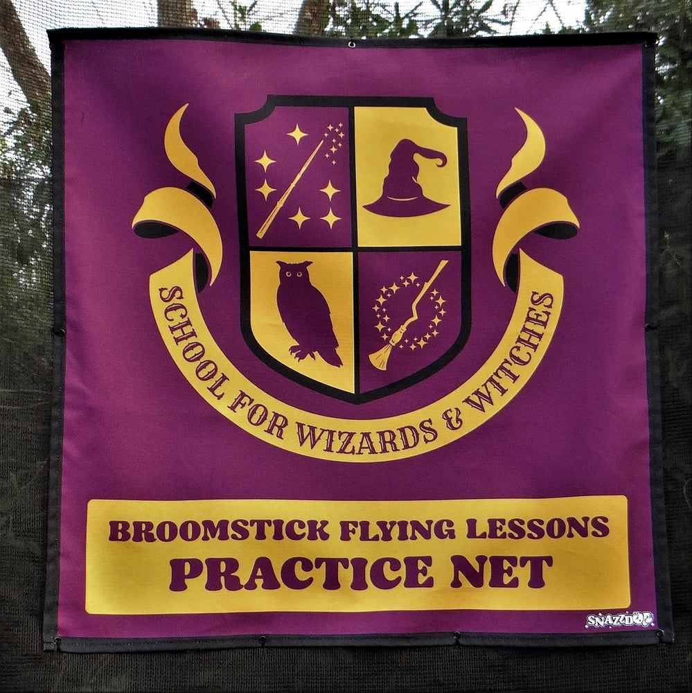 WIzard School Sign Trampoline Net Decoration - Broomstick Flying Notice